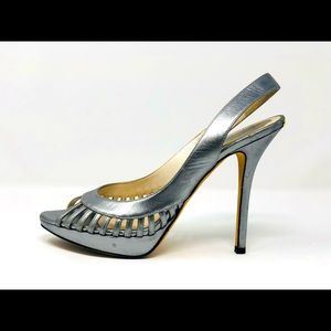 CHRISTIAN DIOR silver peep toe sandals